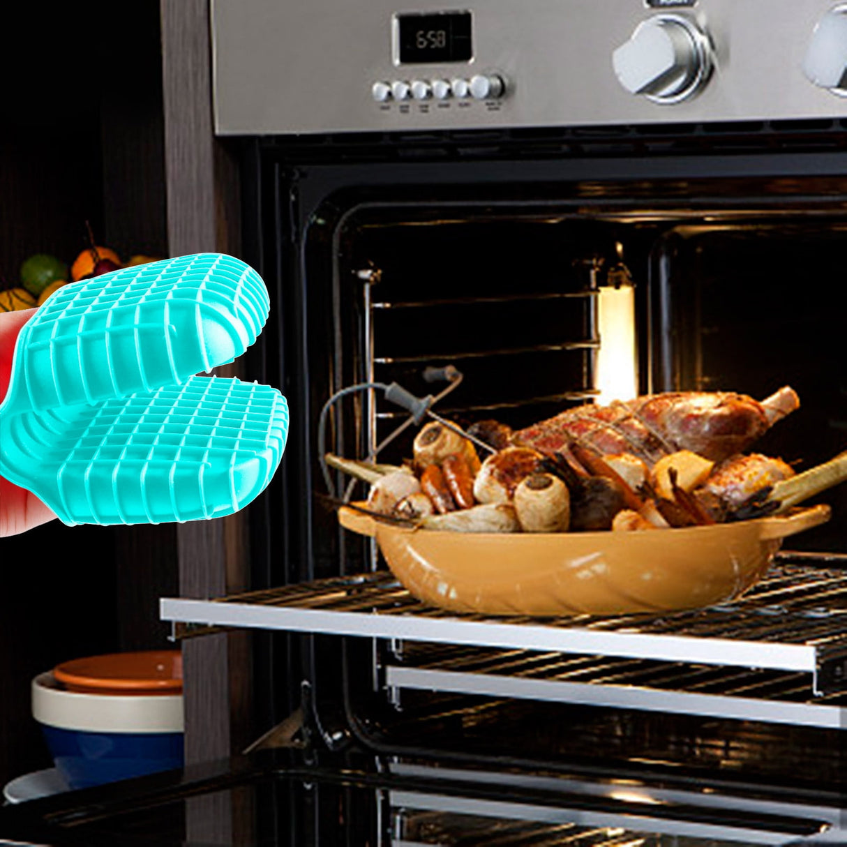Oven Mitts ! Mini Silicone Oven Mitts Set Oven Mitts Heat Insulation Oven Gloves for Kitchen Cooking and Baking Protecting Fingers Mini Oven Hand Clips, Include 1Pc Silicone Gloves D