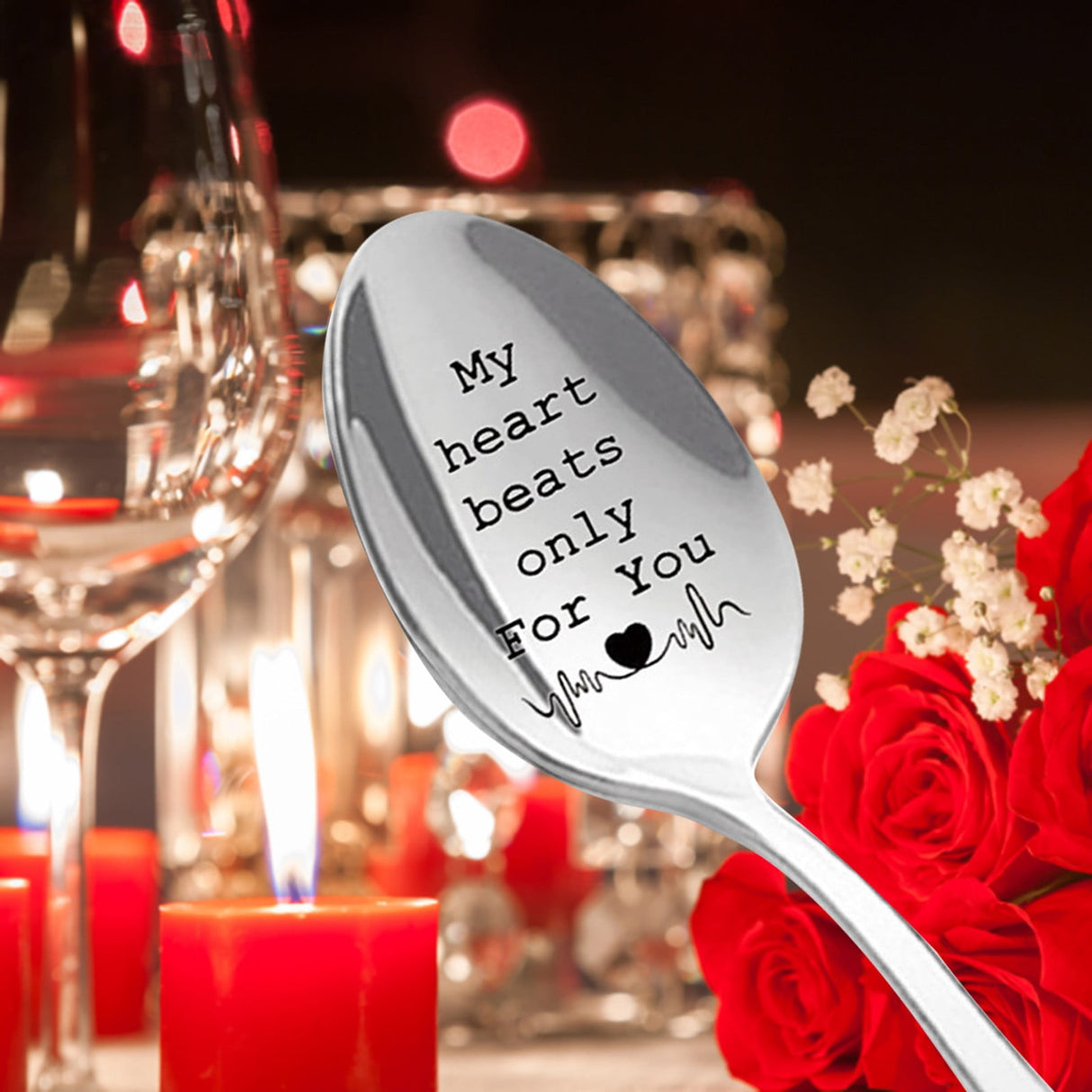 Tableware  Engraved Spoon Wonderful Present for Lover Couple and Girlfriend Boyfriend Tableware Coffee Spoons with Engraving B