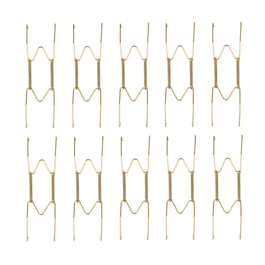 Hooks ! Dish Display Plate Hangers 10 Pack Stainless Steel Decorative Wire Plate Hanger Holders in Spring Hook Holder Hanging Wire for Decorative Plates and Art Gold