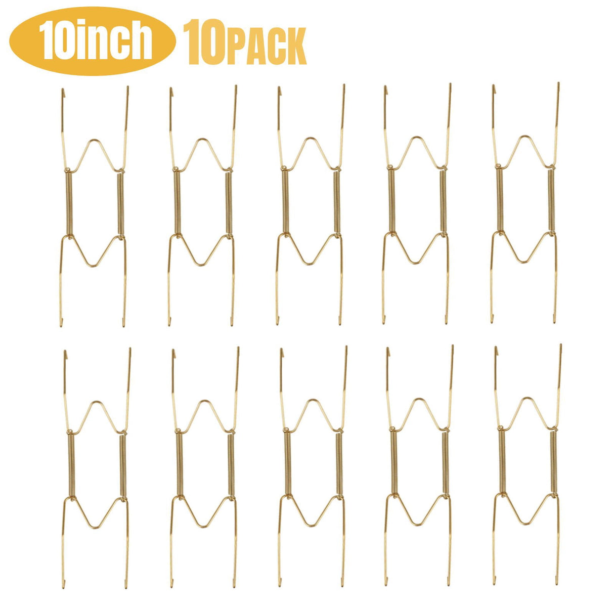 Hooks ! Dish Display Plate Hangers 10 Pack Stainless Steel Decorative Wire Plate Hanger Holders in Spring Hook Holder Hanging Wire for Decorative Plates and Art Gold