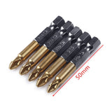 Drill Bits and Accessories ! Titanium-Plated Non-Slip Cross Bit S2 5-Pack, 5Pcs 1/4 Hex Shank Magnetic Non-Slip Ph2 Phillips Cross Head Screwdriver Bit, include 5X Screwdriver A - Front View