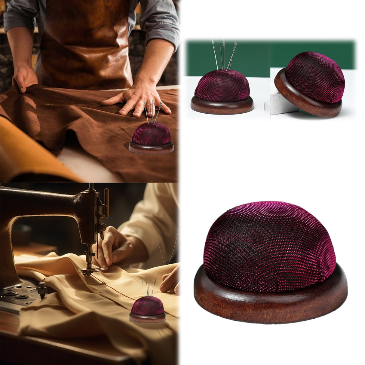 Smooth Round Pin Cushion! Eewia Needle and Thread Kit Clearance, Glossy Pin Cushion Wooden Base Needle Pincushion Round Pin Cushion for Sewing Needle Holder Or Diy Crafts, include 1*Pin Cushion Red