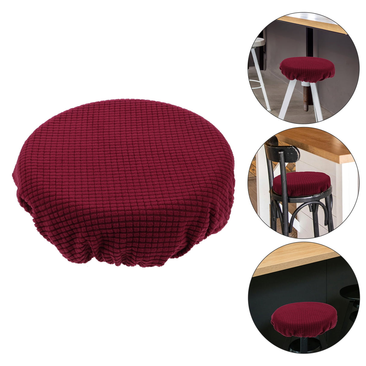 Bar Stool Covers Stretchy Round Chair Covers Slipcover Washable Stool Cushion Elastic Bar Chair Covers Grey 27.5X17.5X6CM Dark Red