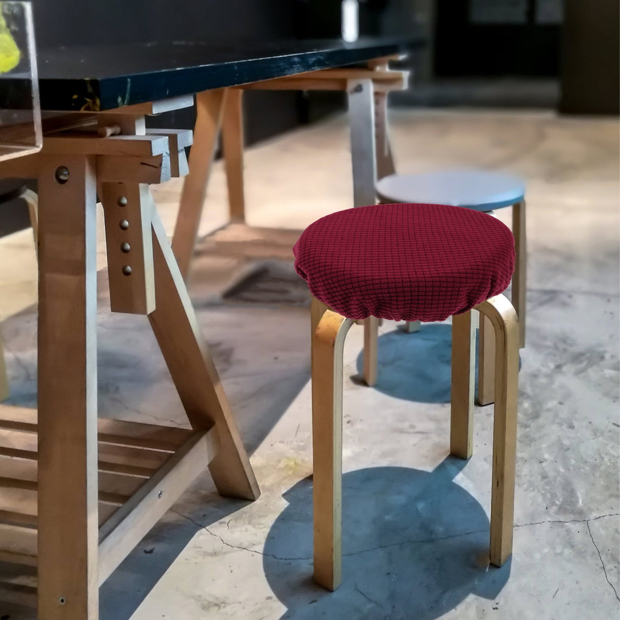 Bar Stool Covers Stretchy Round Chair Covers Slipcover Washable Stool Cushion Elastic Bar Chair Covers Grey 27.5X17.5X6CM Dark Red