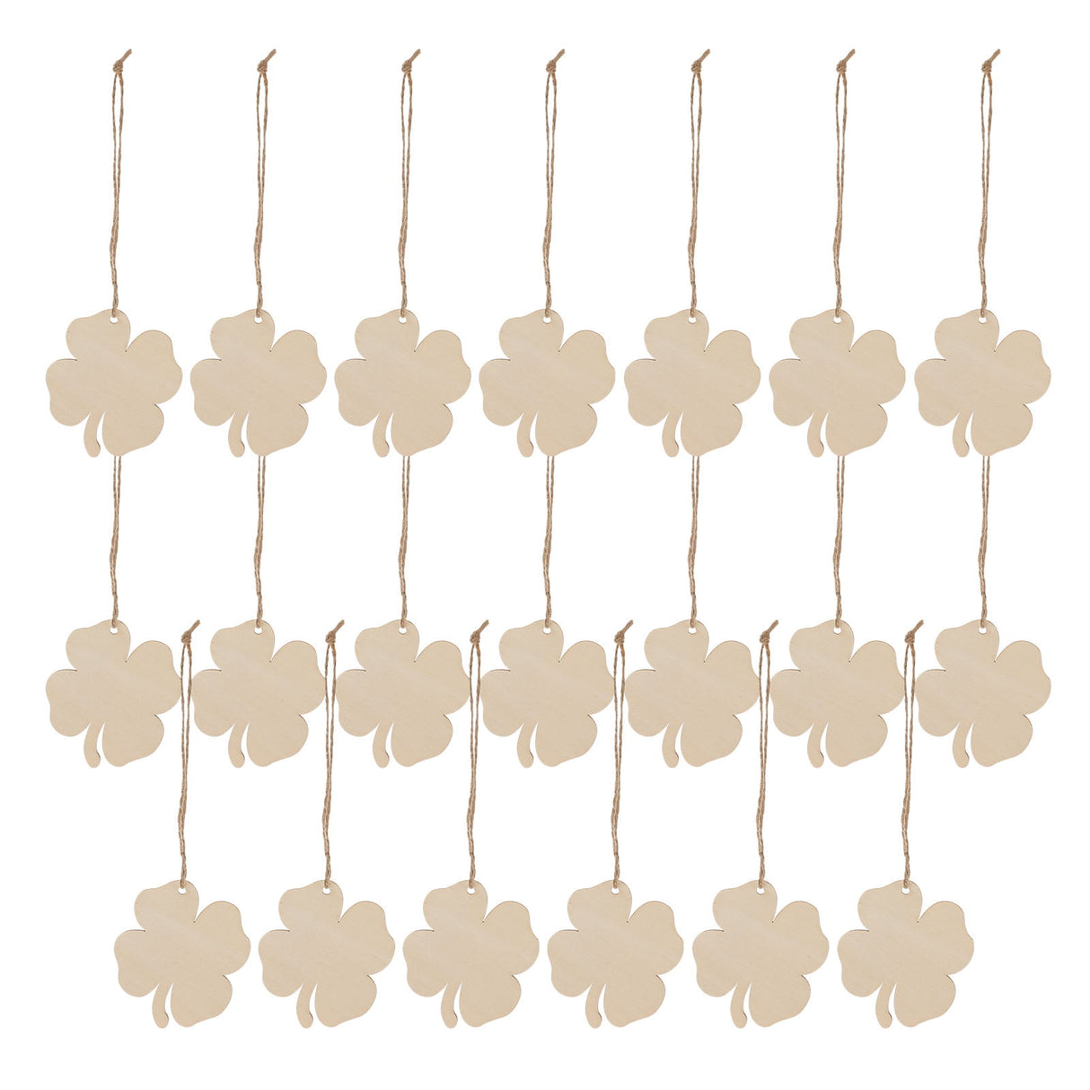 20pcs Four Leaf Ornaments Hanging Decor Unfinished Wooden Ornaments Wooden Shamrock Cutouts Wooden Slices Party Favors for DIY Crafts Beige