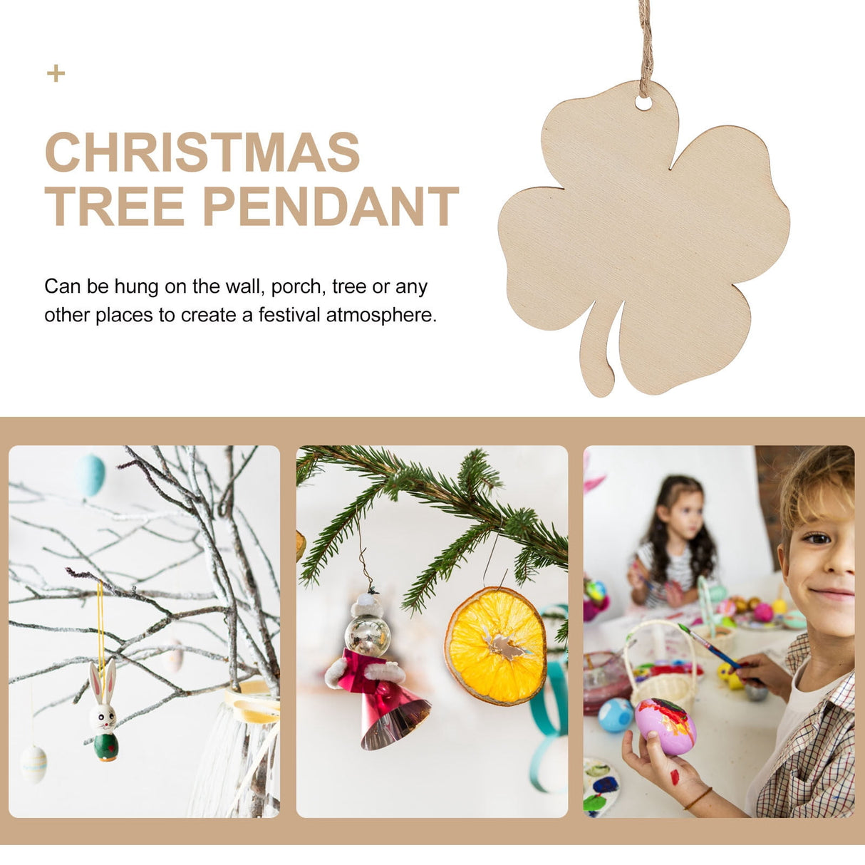 20pcs Four Leaf Ornaments Hanging Decor Unfinished Wooden Ornaments Wooden Shamrock Cutouts Wooden Slices Party Favors for DIY Crafts Beige