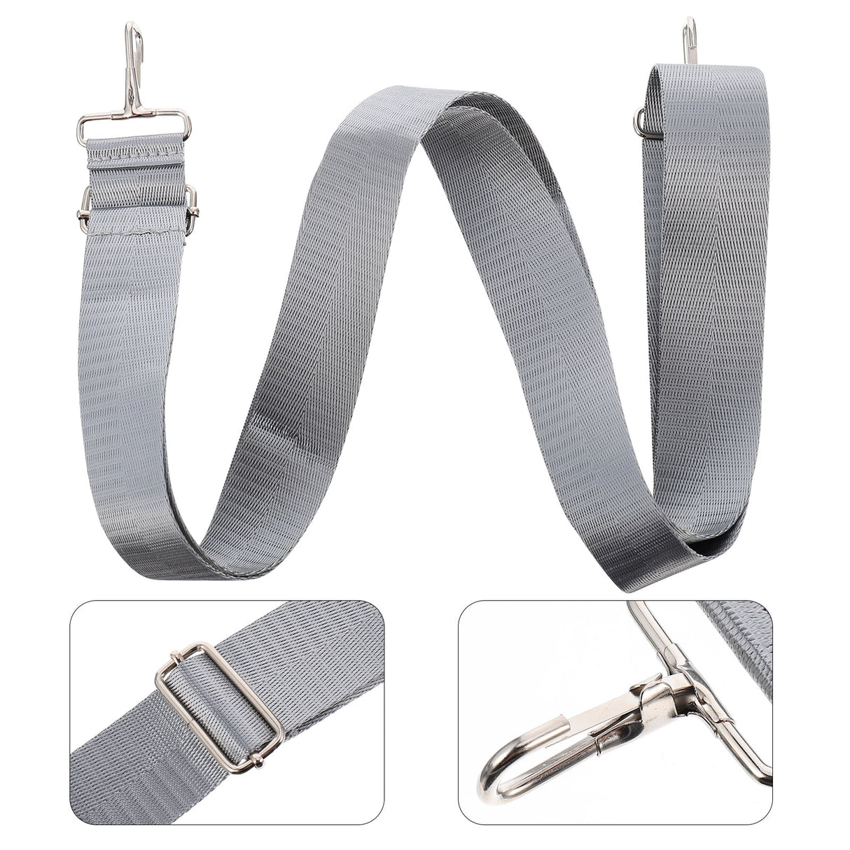 Nylon Shoulder Strap, Bag Handbag Purse Replacement Strap, Adjustable Canvas Strap with Metal Hooks for Laptop Briefcase Messenger Bag/ Grey 150X3.8CM Gray