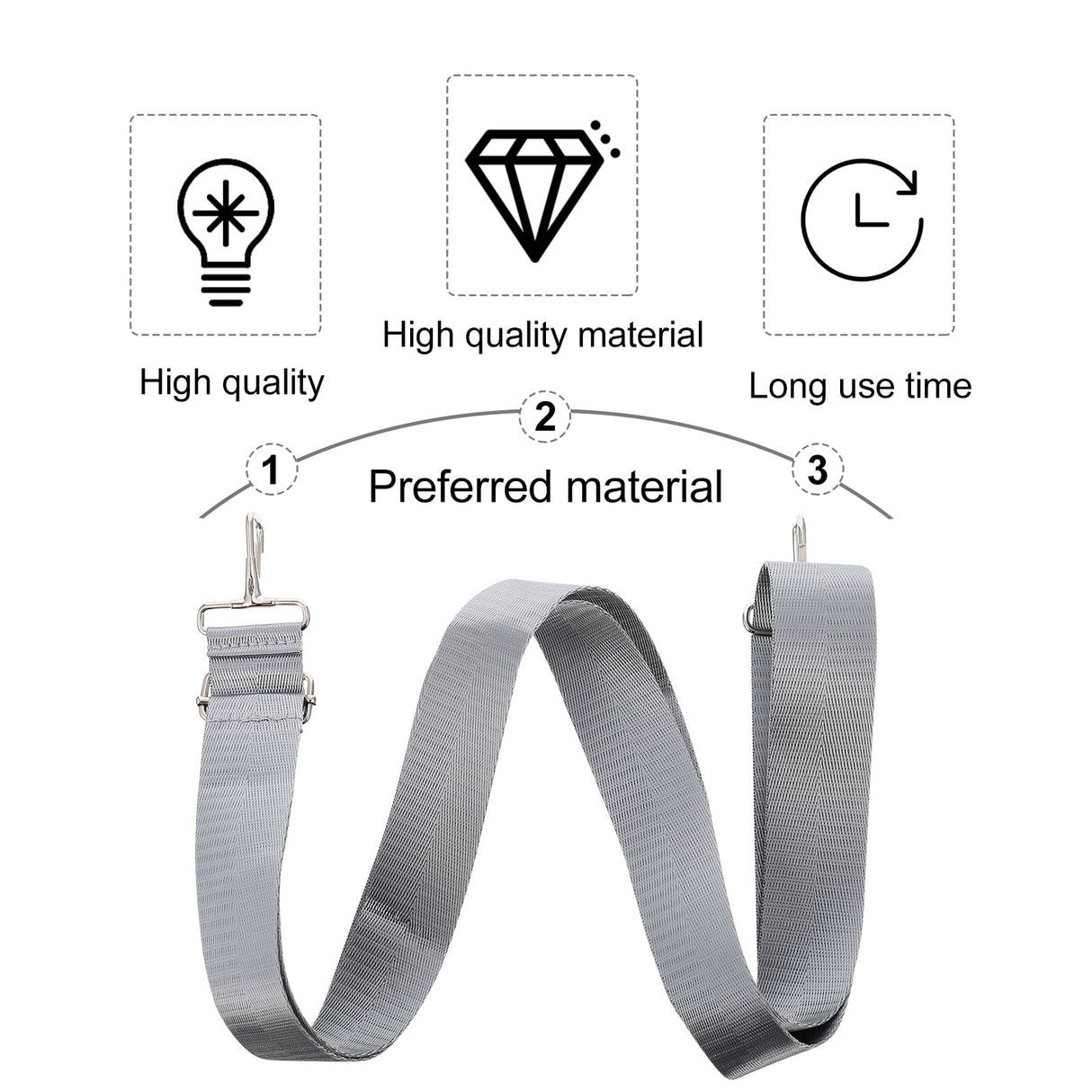 Nylon Shoulder Strap, Bag Handbag Purse Replacement Strap, Adjustable Canvas Strap with Metal Hooks for Laptop Briefcase Messenger Bag/ Grey 150X3.8CM Gray