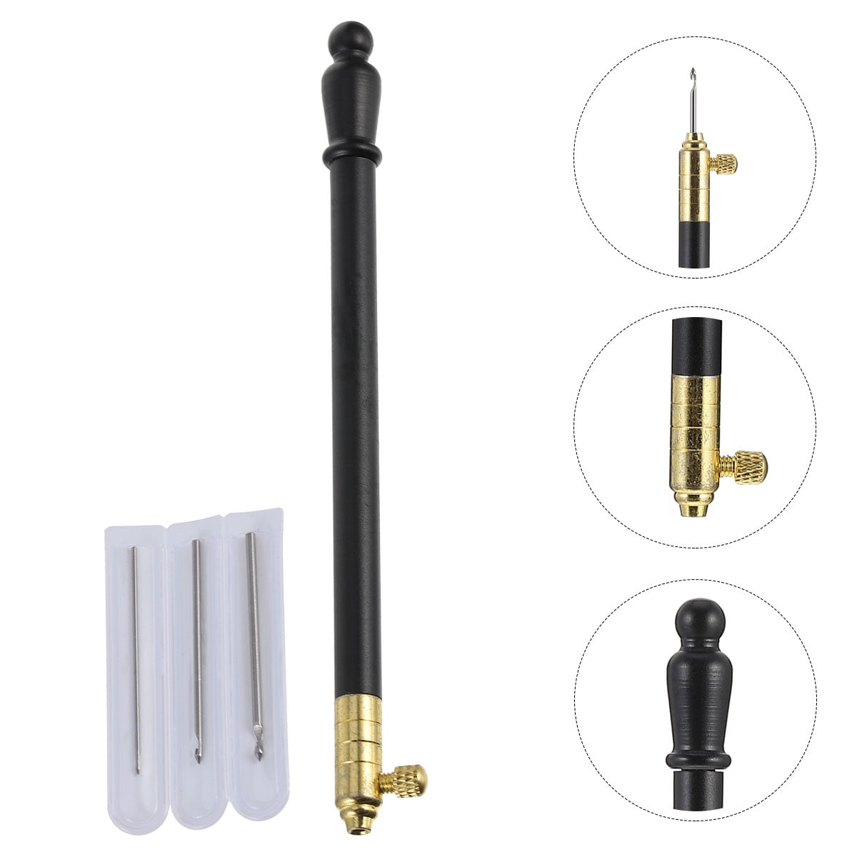 1 Set of Metal Handle Set Hooks with 3 Needles French Crochet Tool for Embroidery Beading ( Black ) 11X1CM Black