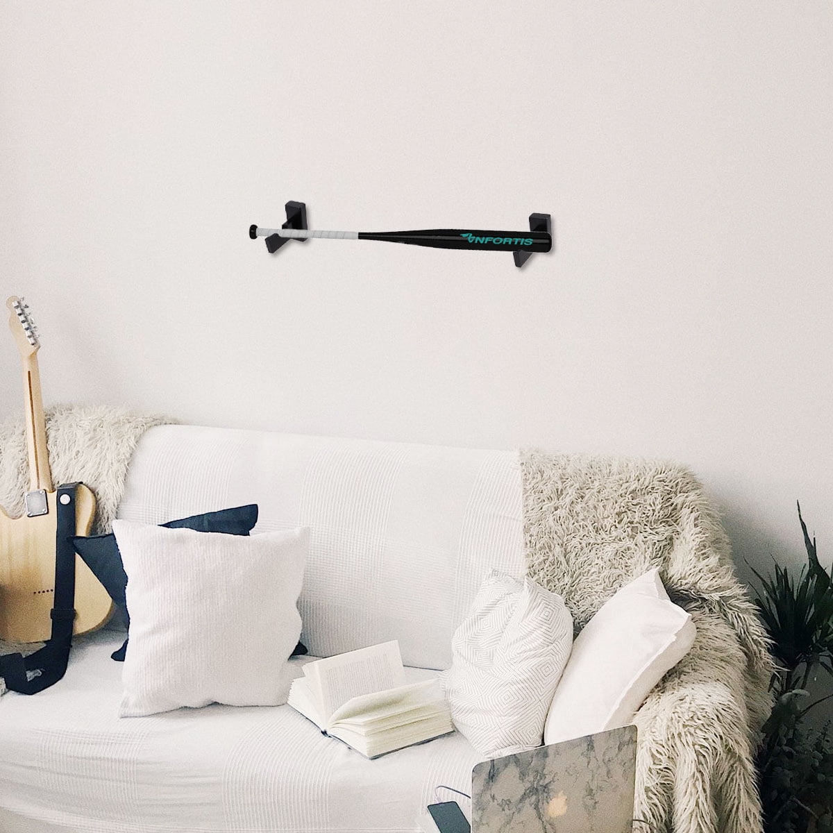 Baseball Bat Display Hanger Wall Mounted Horizontal Baseball Bat Holder Hockey Wall Container for Home Office M Black