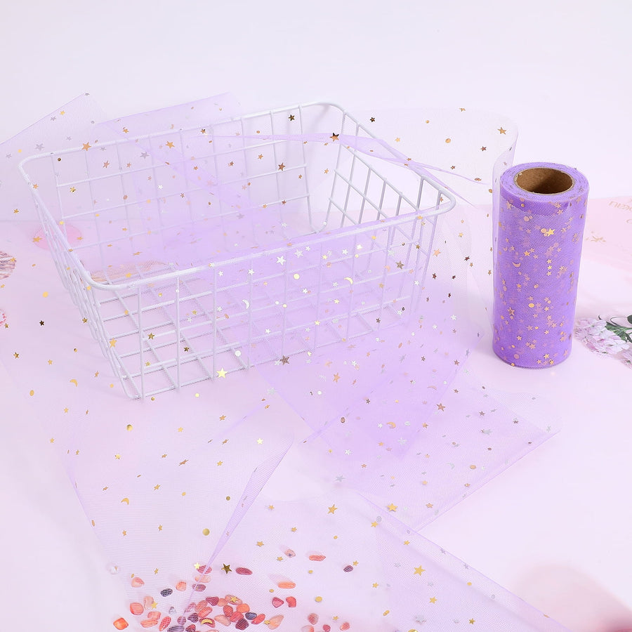 Tulle Roll Spool Tulle Fabric Roll with Star Sequins for Wedding Table Tutu Dress Skirt Light Purple 2280x15cm Lavender