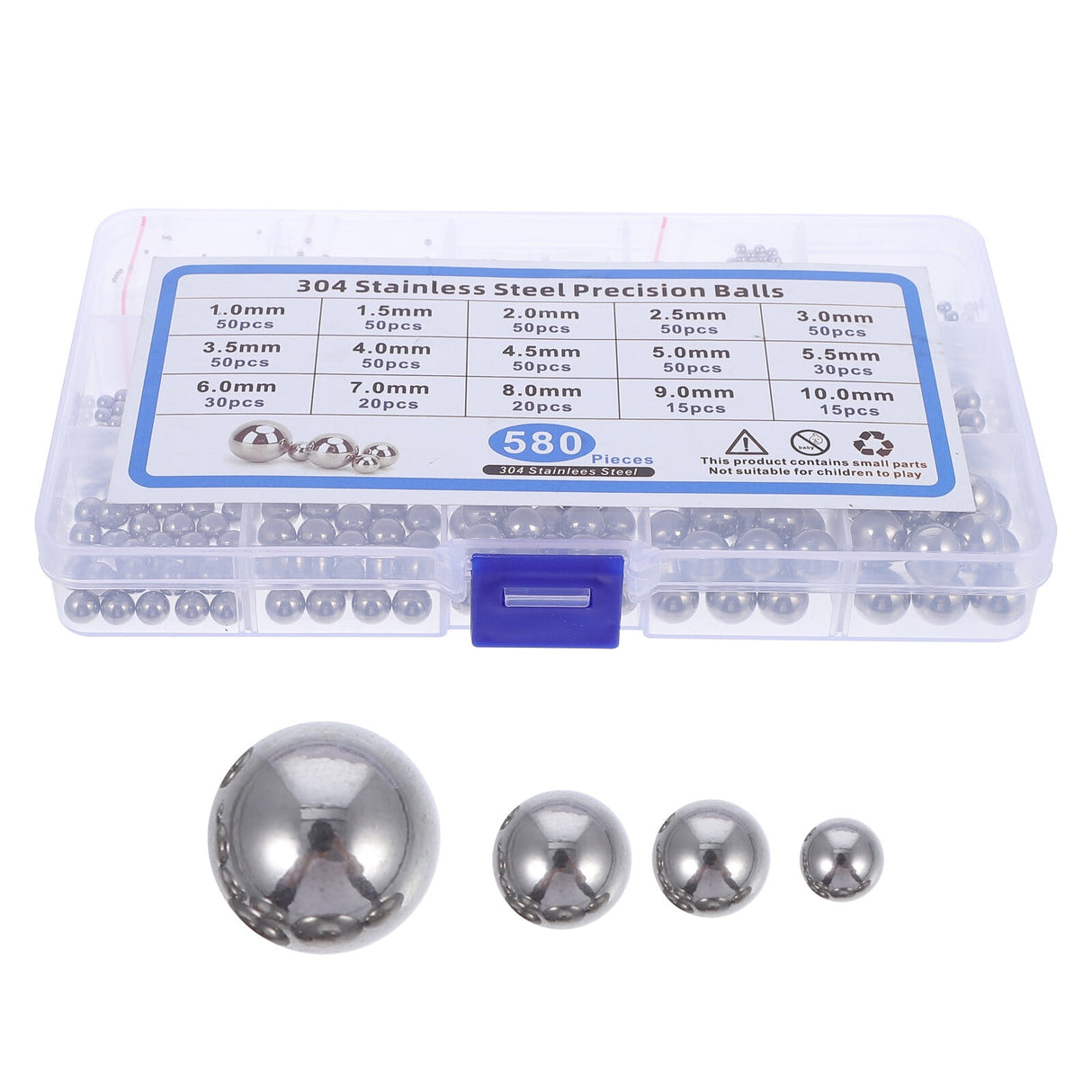 Bearing Steel Ball Assortment 580Pcs Round Easy Installation Mechanical Components 1X1X1CM Silver