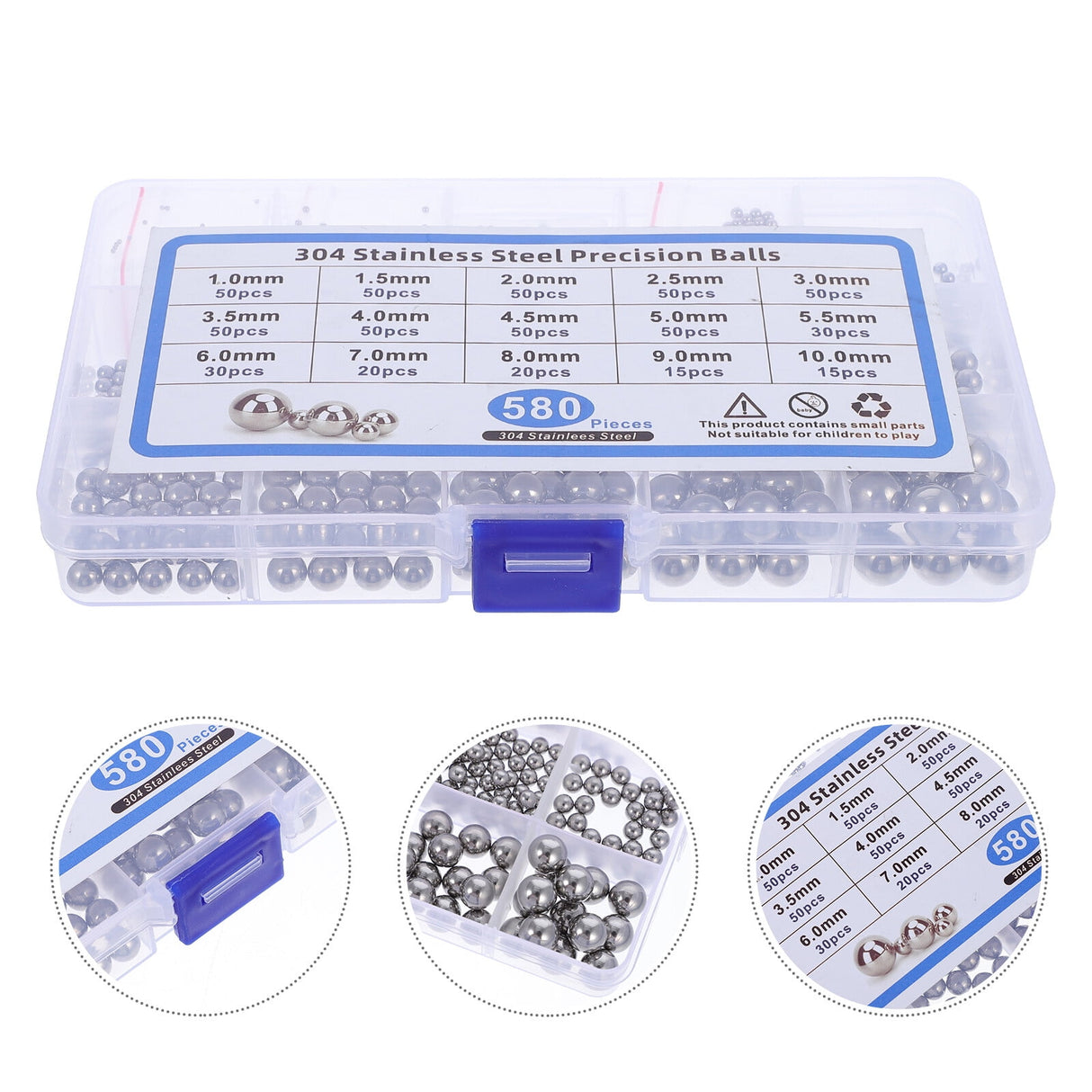 Bearing Steel Ball Assortment 580Pcs Round Easy Installation Mechanical Components 1X1X1CM Silver
