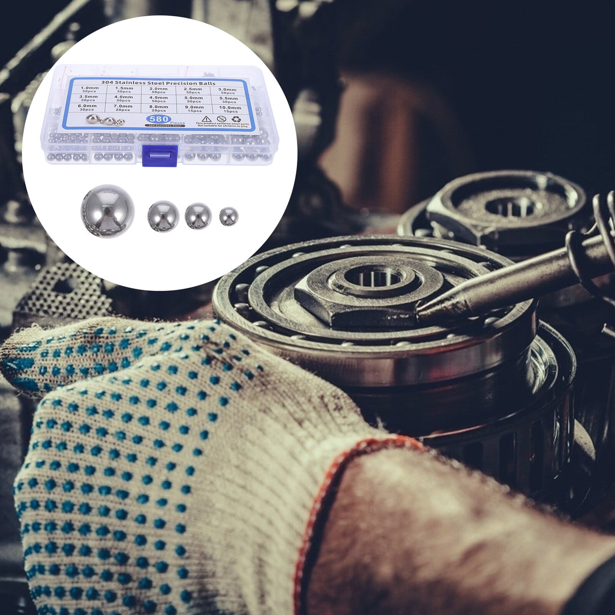 Bearing Steel Ball Assortment 580Pcs Round Easy Installation Mechanical Components 1X1X1CM Silver