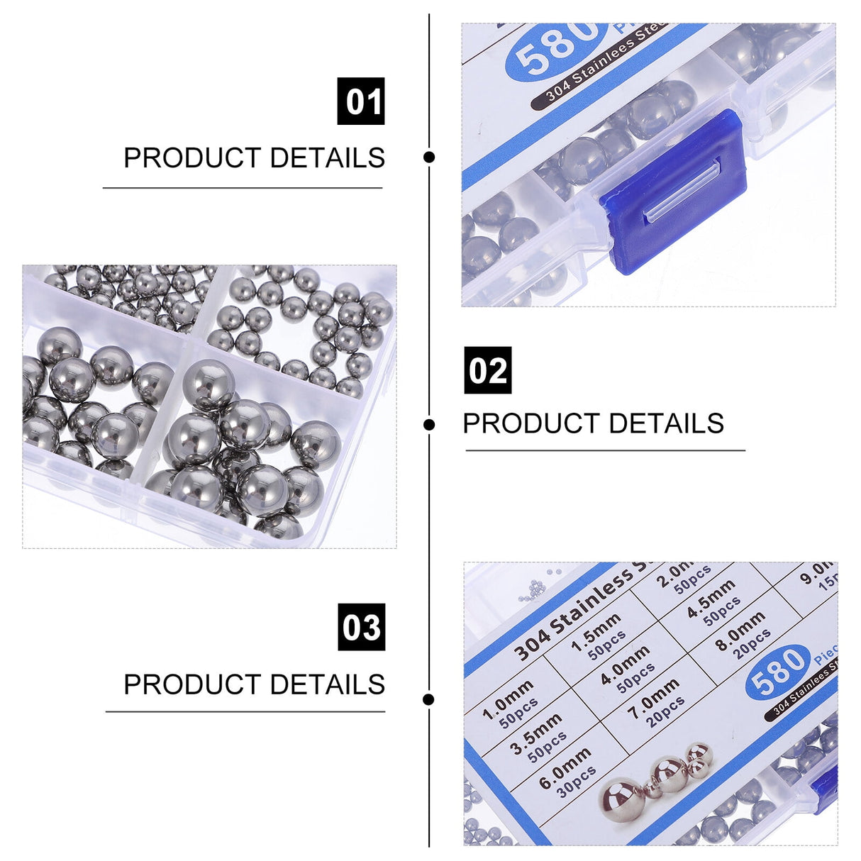 Bearing Steel Ball Assortment 580Pcs Round Easy Installation Mechanical Components 1X1X1CM Silver