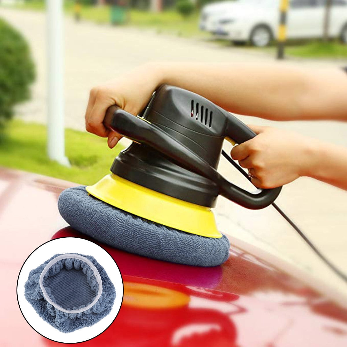 5 PCS Car Polishing Waxing Coral Fleece Bonnets Pads - 9-10 inch (Grey) Grey