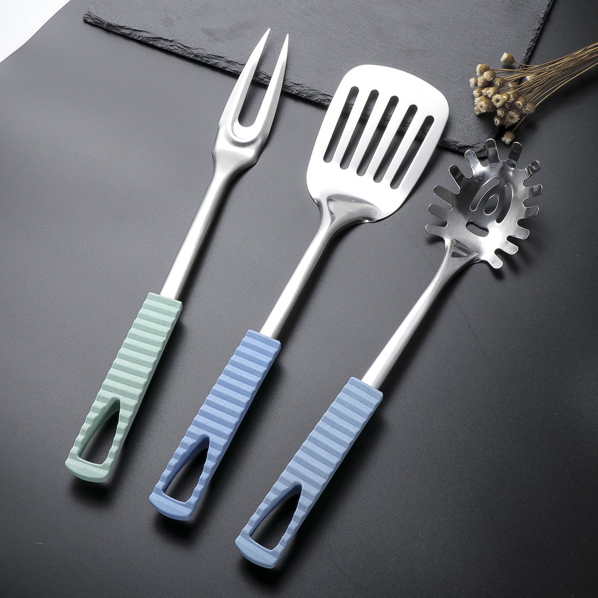 Kitchen Utensils Stainless Steel Cooking Tools Heat Resistant Kitchen Gadgets Dishwasher Safe 34.50X3.50X2.00CM Silver