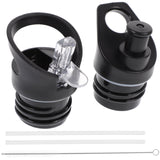 Worgeous 2 Pcs Straw Lid Drink Sports Bottle Lunch Black - Top-Down View