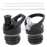 Worgeous 2 Pcs Straw Lid Drink Sports Bottle Lunch Black - 45-Degree Angle