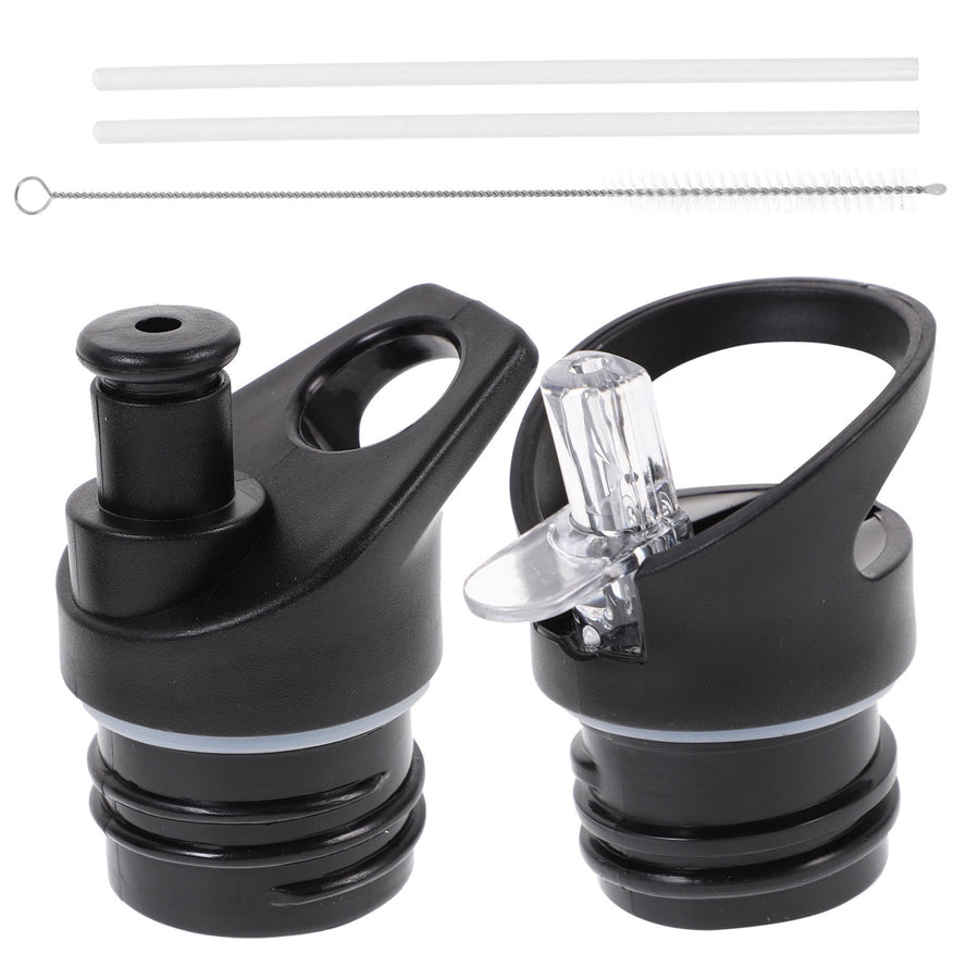 Worgeous 2 Pcs Straw Lid Drink Sports Bottle Lunch Black