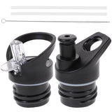 Worgeous 2 Pcs Straw Lid Drink Sports Bottle Lunch Black - Close-Up Angle