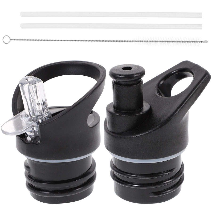 Worgeous 2 Pcs Straw Lid Drink Sports Bottle Lunch Black