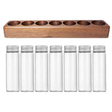 Worgeous Coffee Bean Tube Dispenser with Wood Rack for Home Use Clear Glass Bottles and Sealed Storage 7 Tubes