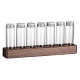 Worgeous Coffee Bean Tube Dispenser with Wood Rack for Home Use Clear Glass Bottles and Sealed Storage 7 Tubes