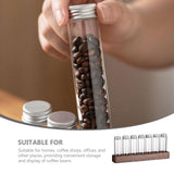 Worgeous Coffee Bean Tube Dispenser with Wood Rack for Home Use Clear Glass Bottles and Sealed Storage 7 Tubes - Rear View