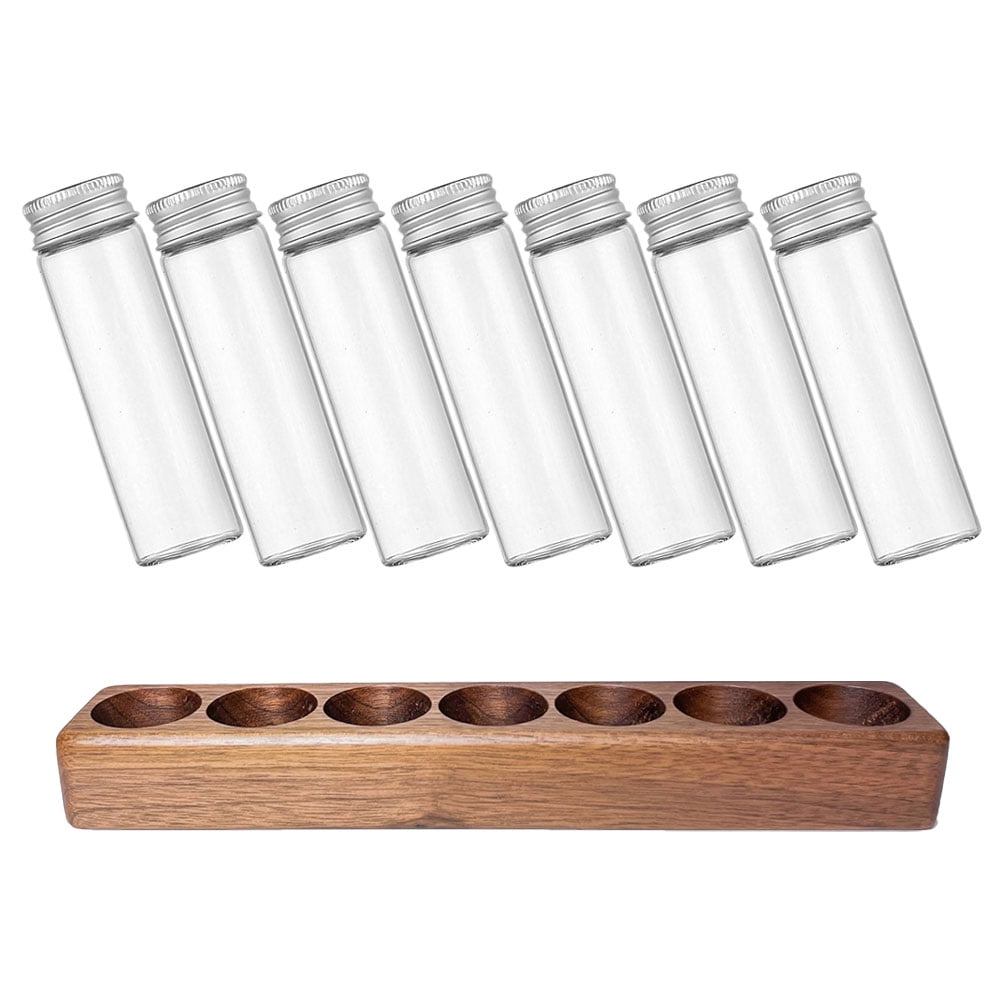 Worgeous Coffee Bean Tube Dispenser with Wood Rack for Home Use Clear Glass Bottles and Sealed Storage 7 Tubes