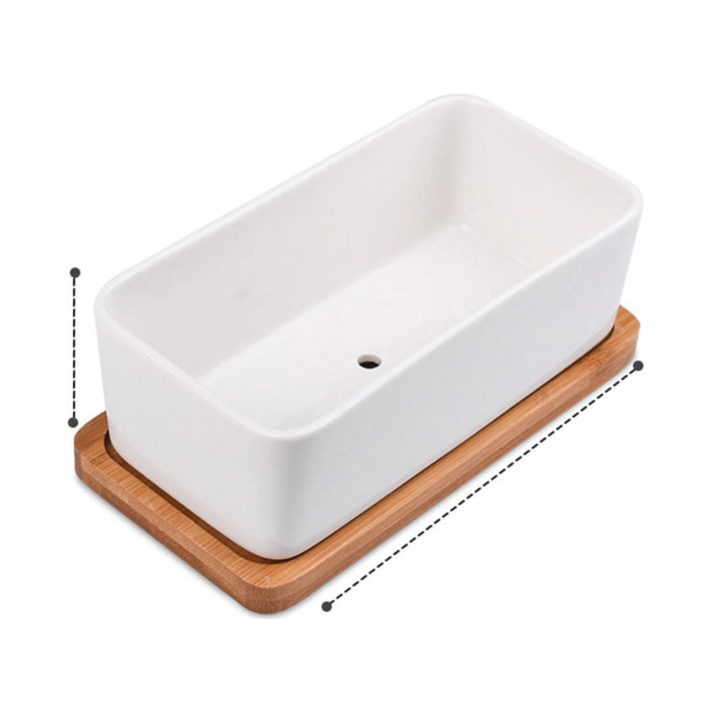 Ceramic Oblong Flower Pot White 1 Set 6.7X3.3In