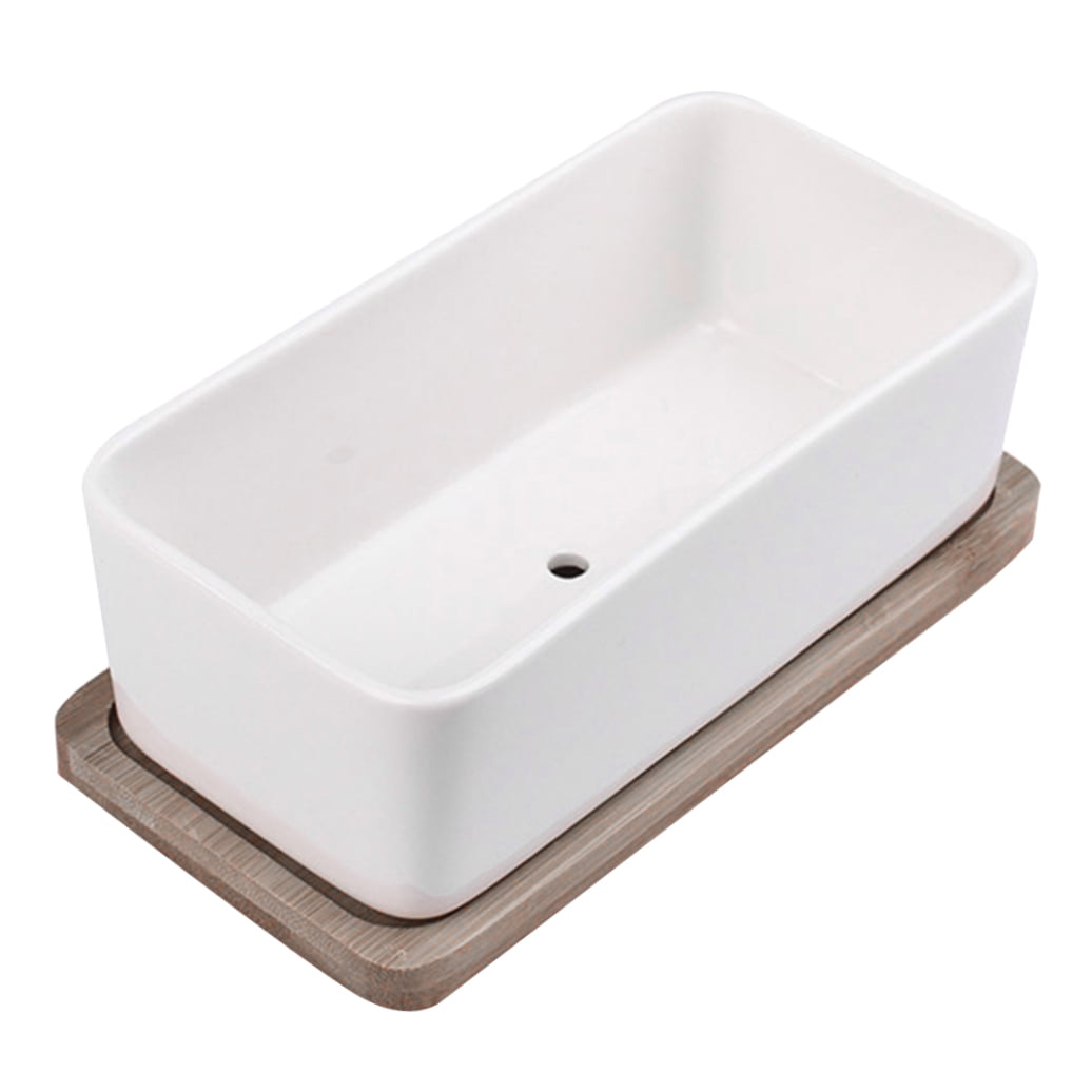 Ceramic Oblong Flower Pot White 1 Set 6.7X3.3In