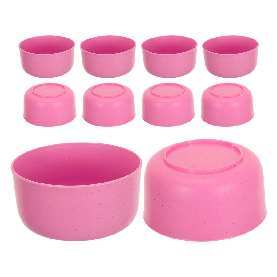 10Pcs Round Pink Plastic Bowls for Soup and Rice Reusable Home Use