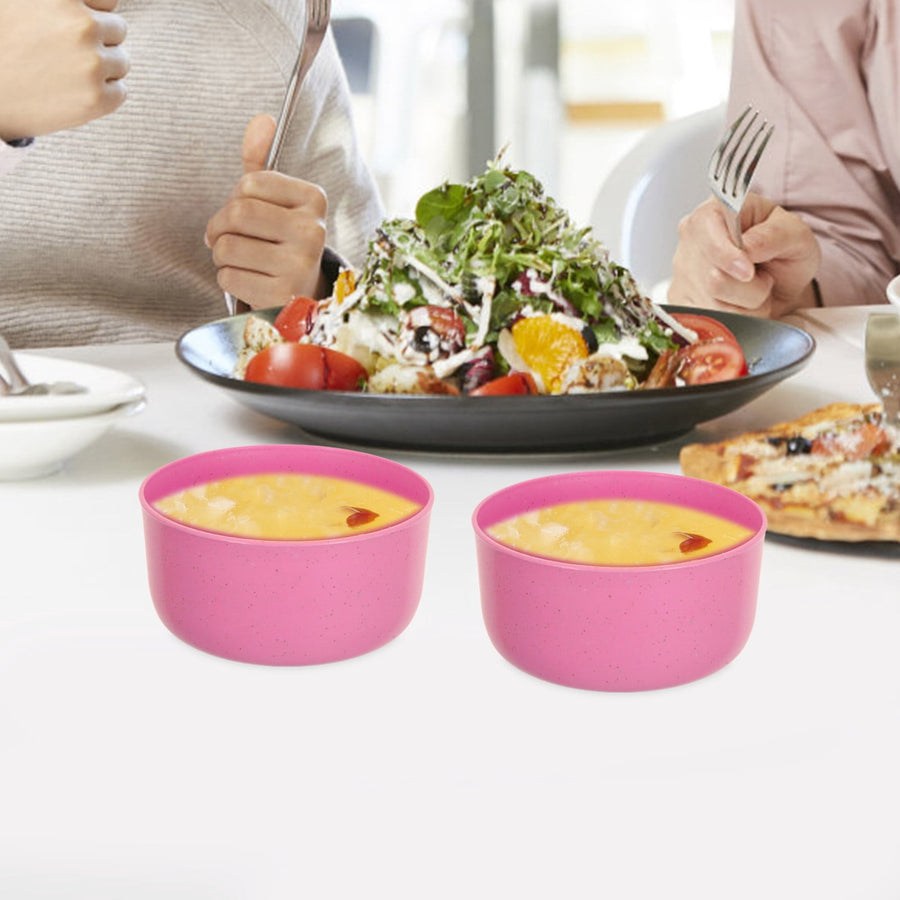 10Pcs Round Pink Plastic Bowls for Soup and Rice Reusable Home Use