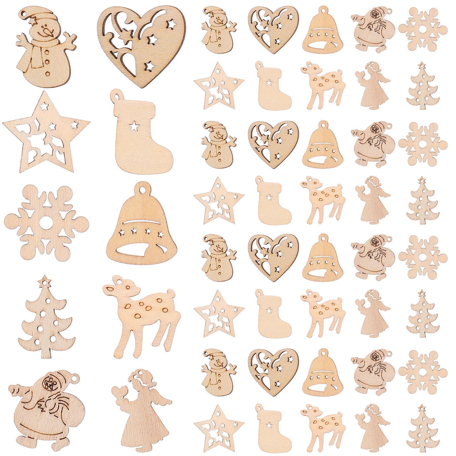 100Pcs Small Wood Holiday Cutouts Unfinished Wood Slices Diy Wood Chips For Christmas Decorations