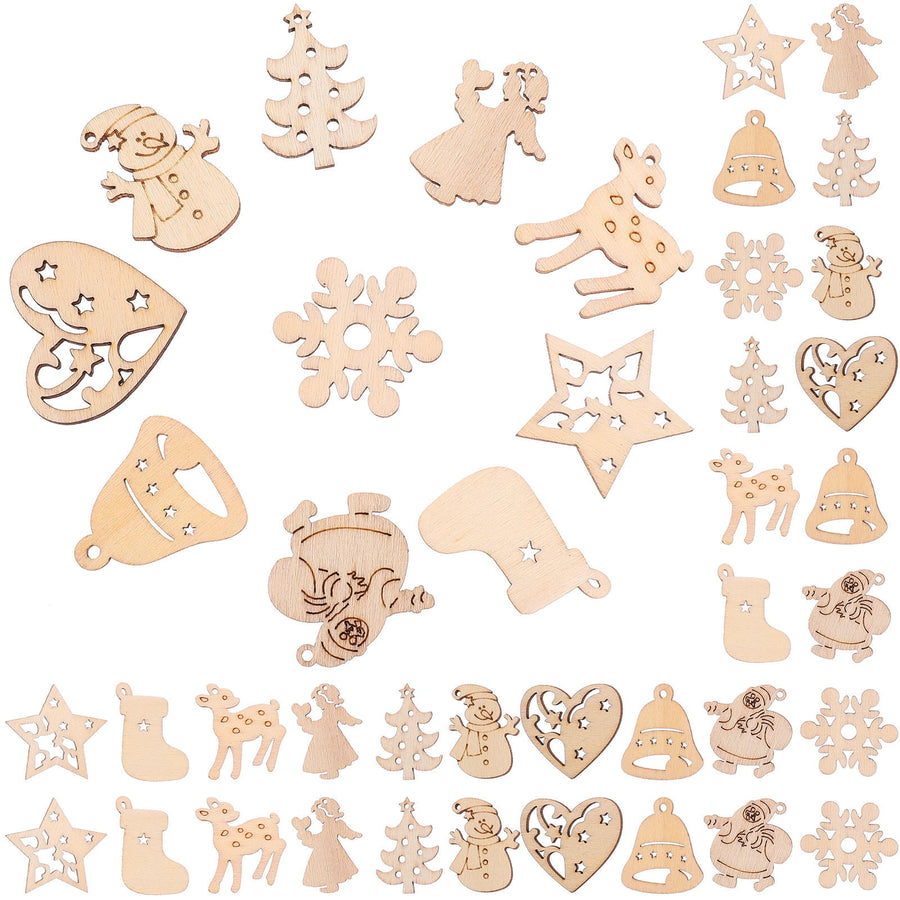 100Pcs Small Wood Holiday Cutouts Unfinished Wood Slices Diy Wood Chips For Christmas Decorations