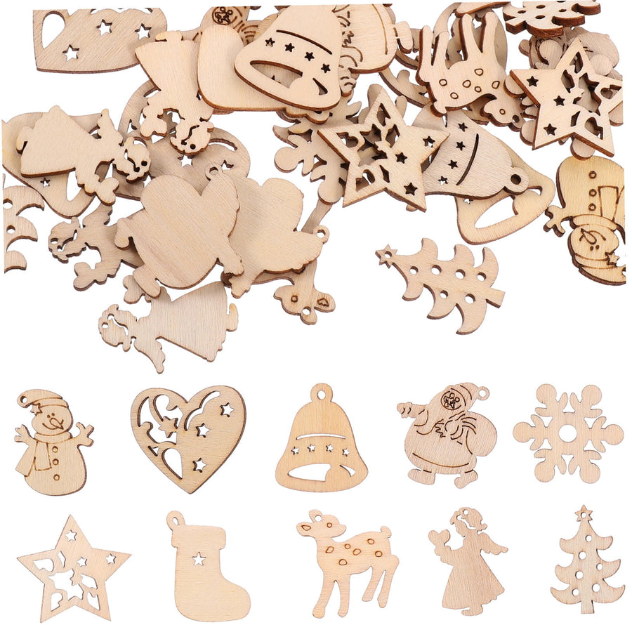 100Pcs Small Wood Holiday Cutouts Unfinished Wood Slices Diy Wood Chips For Christmas Decorations