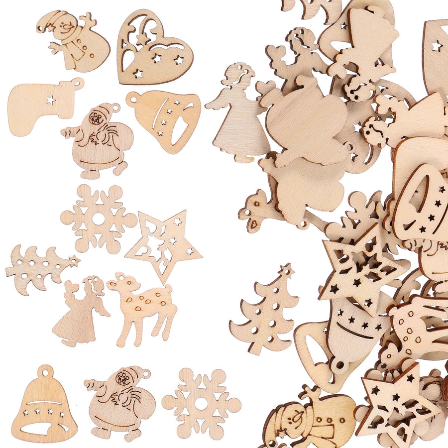 100Pcs Small Wood Holiday Cutouts Unfinished Wood Slices Diy Wood Chips For Christmas Decorations