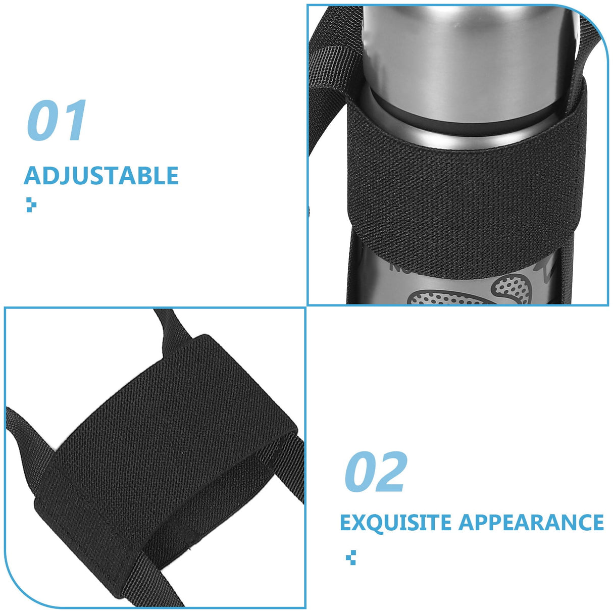 1Set Adjustable Strap for Water Bottle in Black Polyester Ideal for Outdoor Activities 27.51X4.13X0.39in