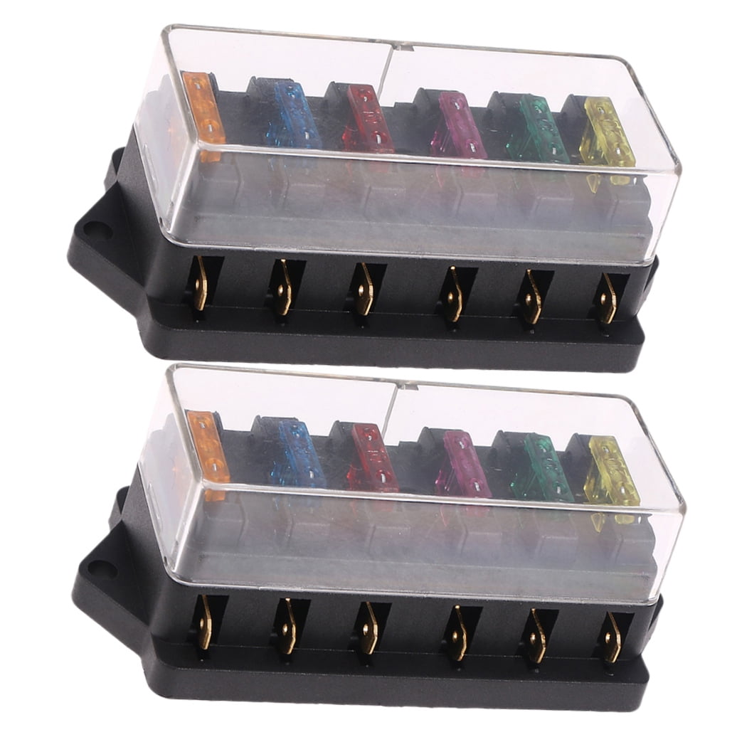 2Pcs Metal 6 Way Fuse Holder for Vehicle Maintenance Electrical Installation Car Fuse Accessory 4.3x2.0x1.7in