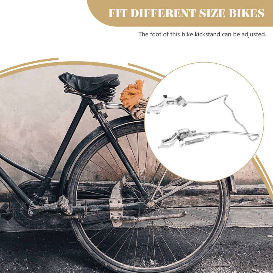 1Set Steel Silver Double Legged Bike Kickstand for Stable Support Non Slip Feet Quick Adjustment 14.6x10x0.4in