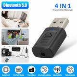 4 IN 1 5.0 Bluetooth Adapter USB Wireless Bluetooth Sender Receiver Music Audio for TV Portable 3.5mm AUX Adaptor
