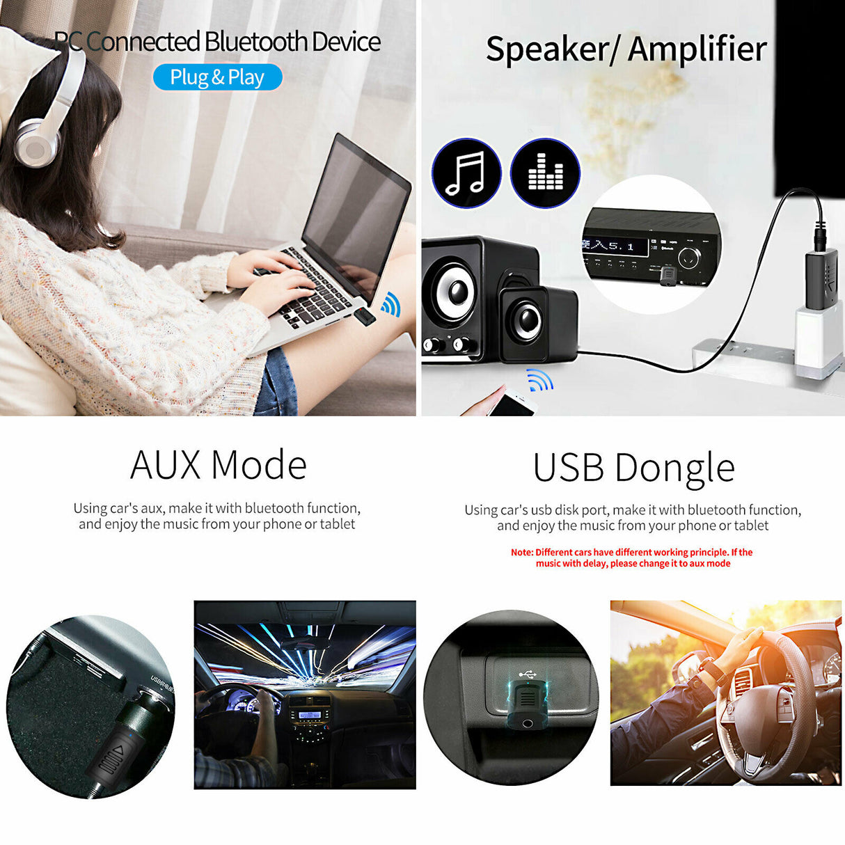 4 IN 1 5.0 Bluetooth Adapter USB Wireless Bluetooth Sender Receiver Music Audio for TV Portable 3.5mm AUX Adaptor