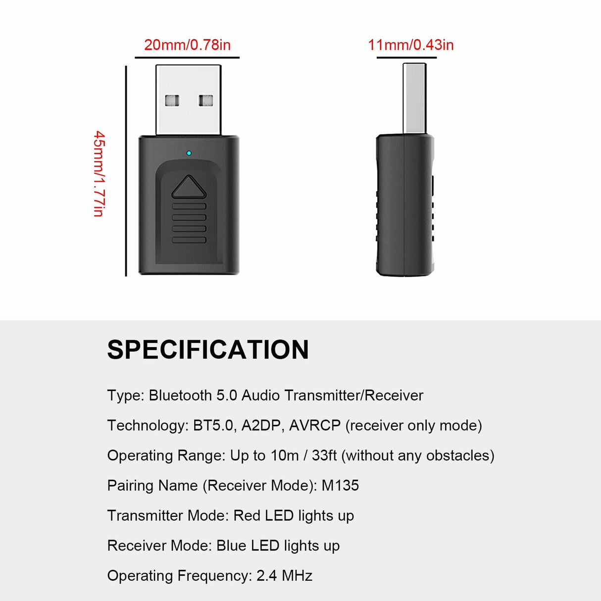 4 IN 1 5.0 Bluetooth Adapter USB Wireless Bluetooth Sender Receiver Music Audio for TV Portable 3.5mm AUX Adaptor
