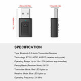 4 IN 1 5.0 Bluetooth Adapter USB Wireless Bluetooth Sender Receiver Music Audio for TV Portable 3.5mm AUX Adaptor