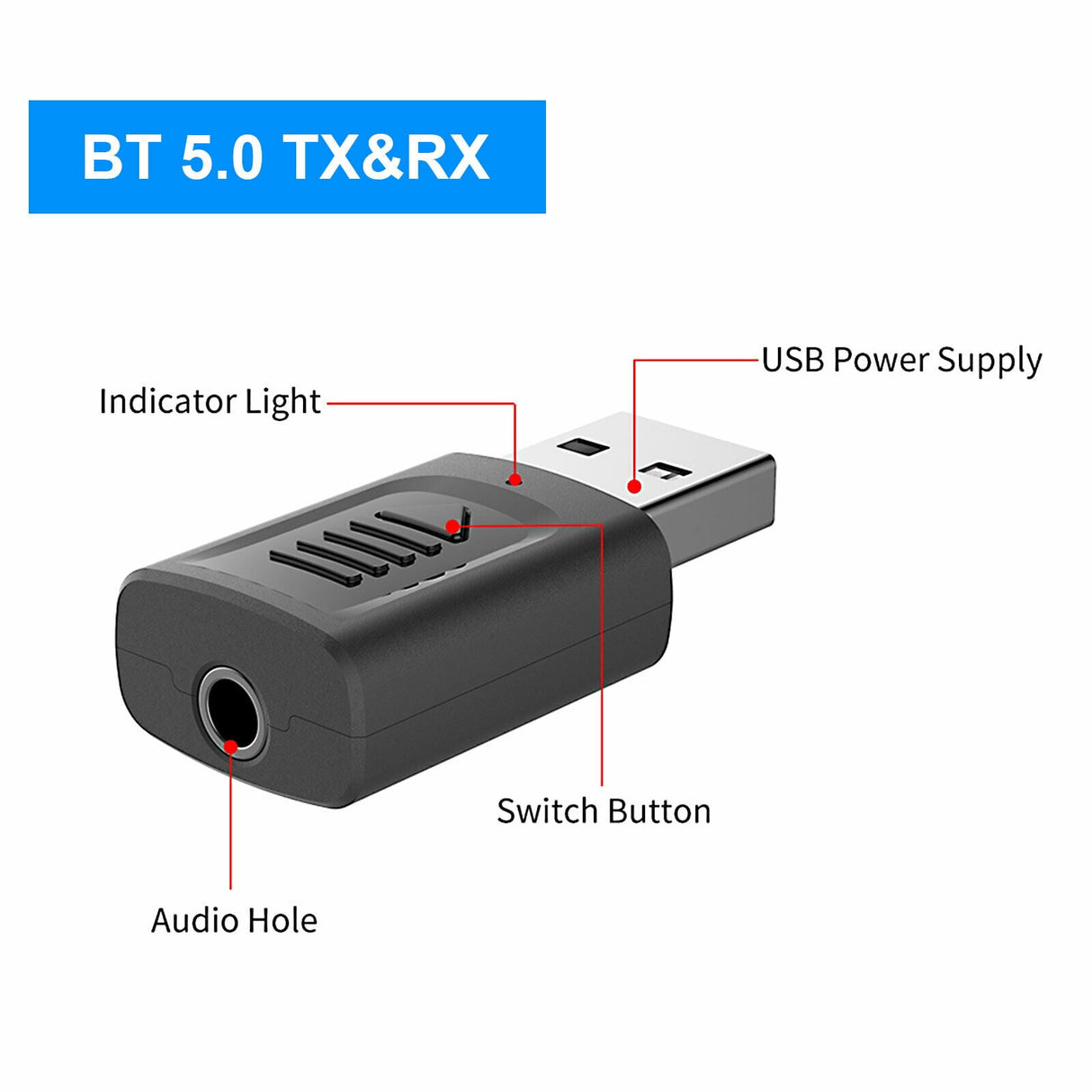 4 IN 1 5.0 Bluetooth Adapter USB Wireless Bluetooth Sender Receiver Music Audio for TV Portable 3.5mm AUX Adaptor
