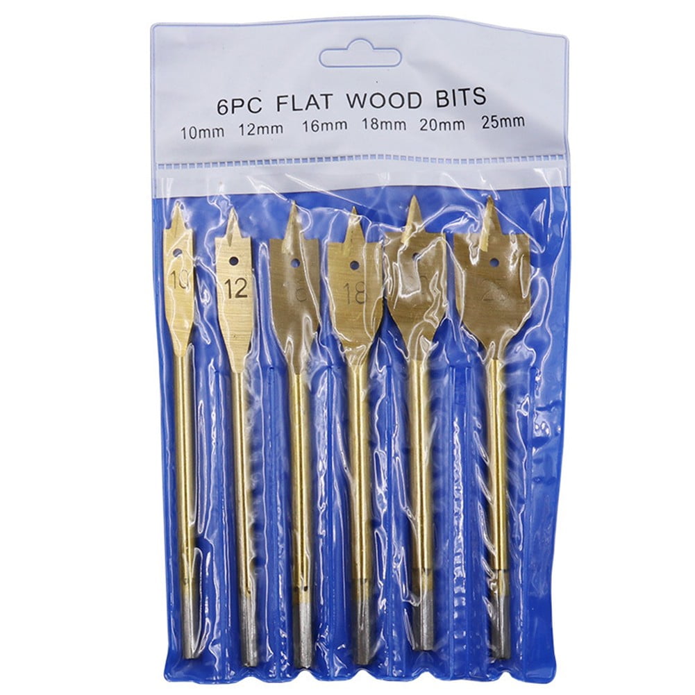 6Pcs Spade Flat Wood Drill Bit Woodworking Hex Shank Metric 10-25Mm