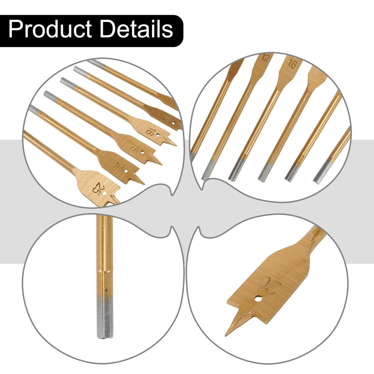 6Pcs Spade Flat Wood Drill Bit Woodworking Hex Shank Metric 10-25Mm