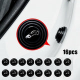 16Pcs Black Silicone Car Door Shock Absorbing Pads Anti-Bump Silent Gasket Protectors For Vehicle Exterior Door Edge Protection Accessories