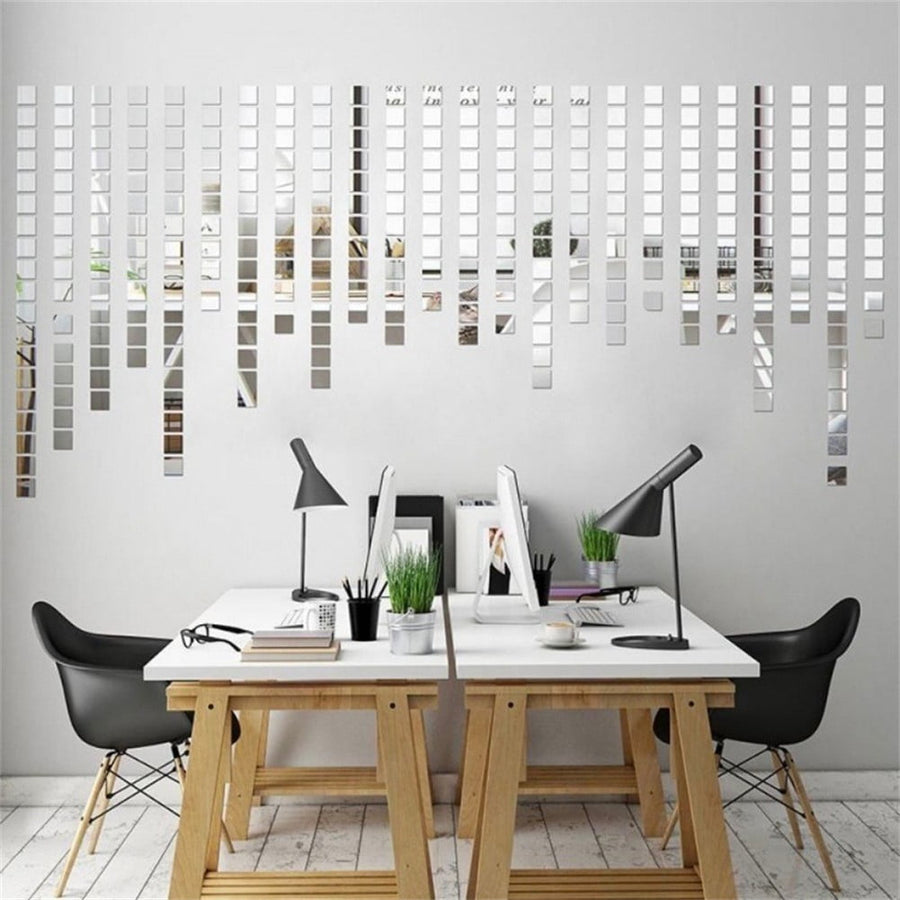 100Pcs Self-Adhesive Real Glass Mini Square Mirror Mosaic Tiles Sticker Bathroom Diy Handmade Craft Home Decoration 10X10Mm Rose gold